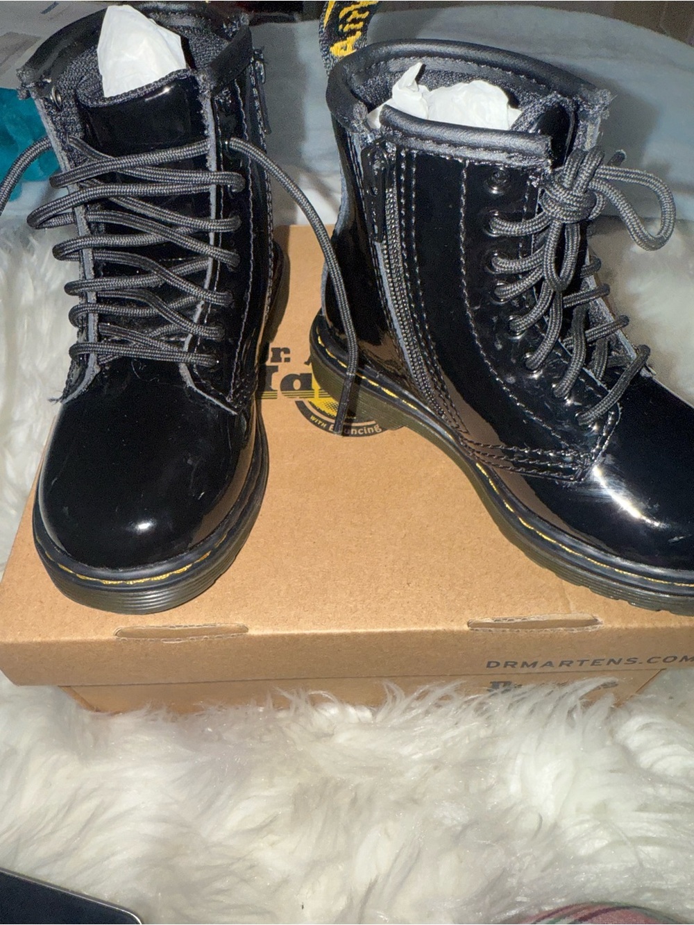 Dr. Martens Kids Black Patent Leather Lace-Up Boots - Picture 2 of 8